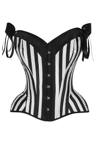 Top Drawer Black/White Striped Steel Boned Corset w/Straps (Small)