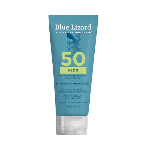 Blue Lizard Kids Mineral SPF 50 Sunscreen Lotion, 100% Mineral, Children’s Sunscreen, Water-Resistant Formula, Paraben-Free, Fragrance-Free, 3 fl oz