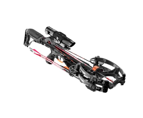 Barnett Raptor BCX Crossbow - Tactical Crossbow with Veil Tac Black Camo, Ultra Compact and Fast 425fps, Step Through Riser, Fold Down Palm Rest, Adjustable Butt Stock, X-Factor Rangefinding Scope