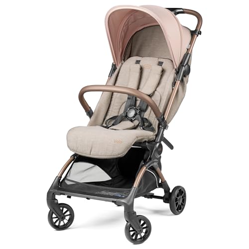 Peg Perego Volo, Ultra Lightweight Carry On Compliant Travel Stroller, Adjustable Features & Reclining Seat - Designed for Everyday Comfort from Newborn to 50lbs, Mon Amour (Beige & Pink)