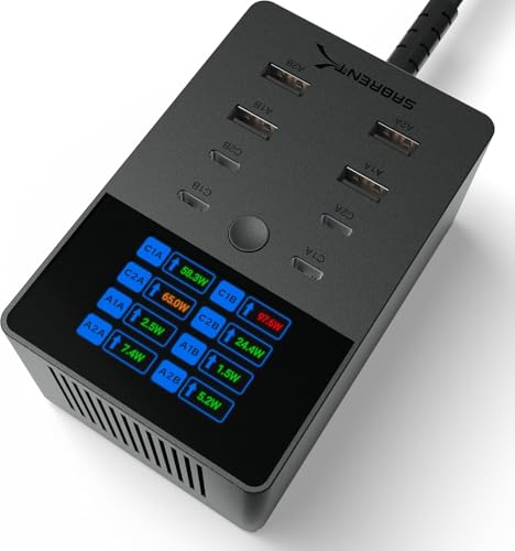 SABRENT USB Ladestation 252W 8-Port PD 3.0 mit LCD Display - GaN Charger Ladegerät - Schnelle Charging Station für USB-C & USB-A Geräte, Laptops, Smar