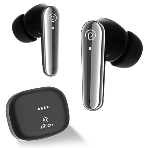 pTron Basspods Tour TWS Earbuds with 3D AudioScape, 45Hrs Playtime, TruTalk AI-ENC Calls, 50ms Low Latency Sync, BT v5.3, Type-C Fast Charging, Voice 
