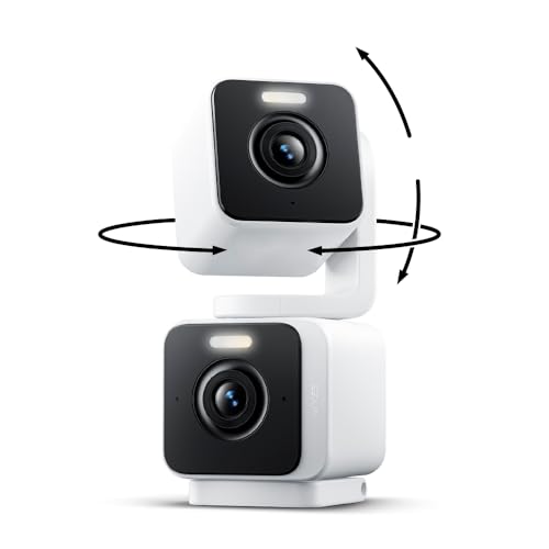 WYZE Duo Cam Pan Indoor/Outdoor IP65 2K 360° Pan/Tilt Smart Home Security Camera with Color Night Vision, Compatible with Alexa & Google Assistant, White