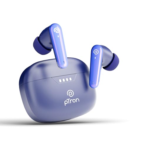 pTron Basspods Tour TWS Earbuds with 3D AudioScape, 45Hrs Playtime, TruTalk AI-ENC Calls, 50ms Low Latency Sync, BT v5.3, Type-C Fast Charging, Voice 