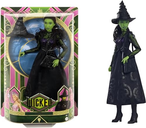 Mattel Universal Wicked Elphaba Fashion Doll & Accessories with Green Skin, Braided Black Hair, Posability & Removable Ballroom Look