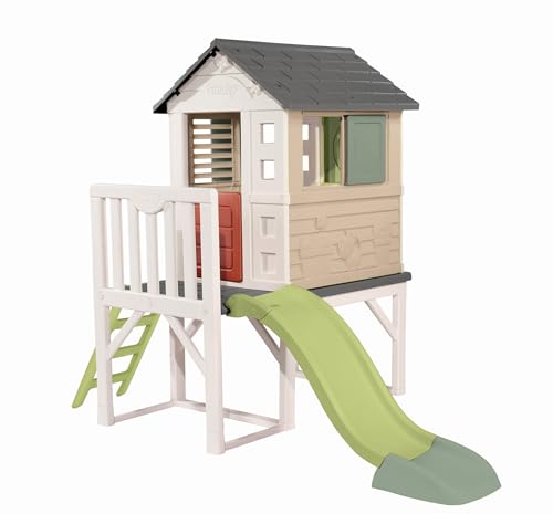 (-31%) Smoby Life - Stelzenhaus (150x160x197x243 cm) mit mind. 60% Recycling Anteil - Spielhaus mit Rutsche, XL Spiel-Villa auf Stelzen, mit Fenstern, Tür, Veranda, Leiter, für Jungen und Mädchen ab 2 Jahren
