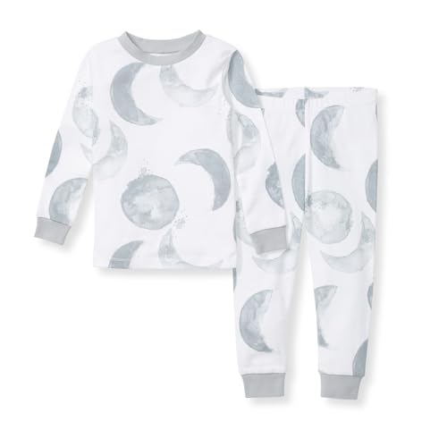 Burt's Bees Baby Baby Boy's Pajamas, 2-Piece Sleeve Tee and Long Pant Cotton PJ Set, Sizes Months to 12 Years, Hello Moon Light Blue, 3 Toddler