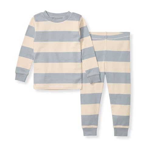 Burt's Bees Baby Baby Boy's Kids Pajamas, 2-Piece Sleeve Tee and Long Pant Cotton PJ Set, Sizes Months to 12, Blue Rugby Stripe, 8 Years