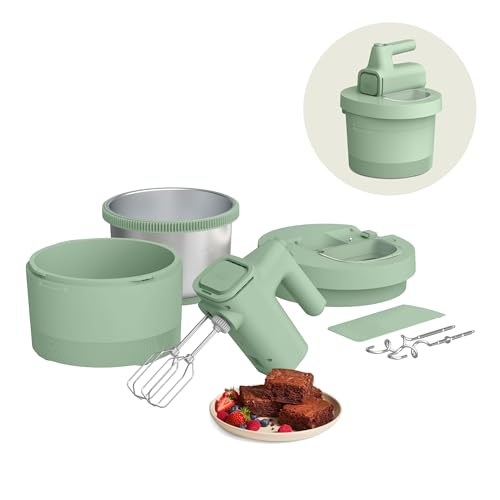 bella 3.5 qt Hand Blender & Stand Mixer, 2 in 1 Electric Mixer with Bowl, Dough Hook, Whisk & Egg Beater, Multifunctional Handheld Blender & Mixer for Baking, 200 Watt, Seaglass