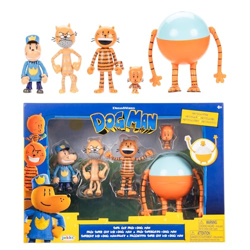 Dog Man Movie Action Figures Multipack Set, Includes 2.5 Inch Scale Figures - Inspired by The Movie Toys from Jakks Pacific's Wave #2, Includes, Lil Petey, Petey, Grandpa, and 80-HD!