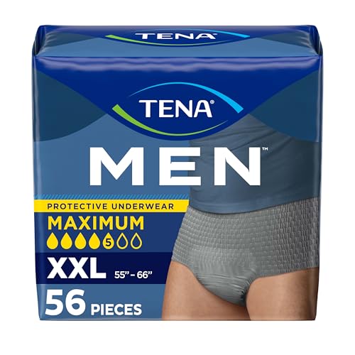 TENA Protective Adult Incontinence Underwear for Men, Maximum, XXLarge, Gray, Disposable, 56 Count (New Size Update)