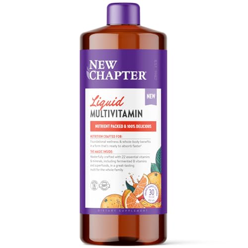New Chapter Liquid Multivitamin + Mineral Supplement for Whole-Body Benefits, 100% Delicious Multivitamin for Adults, Teens & Kids 2+, Ready to Absorb Faster, Orange Mango Flavored, 30 oz