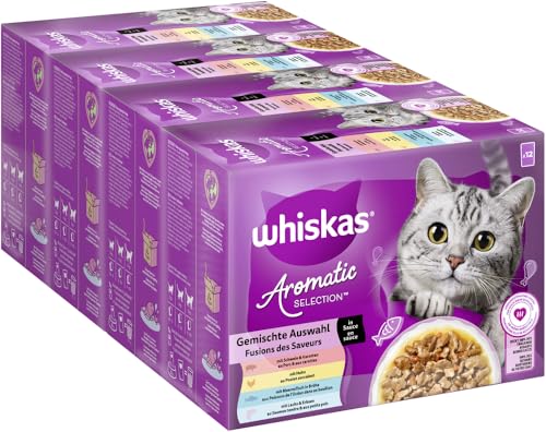 ⚡ BLITZDEAL (-36%) WHISKAS Aromatic Nassfutter in Sauce für Katzen 12 x 85g Gemischte Auswahl (4 Packungen) 48 Portionsbeutel
