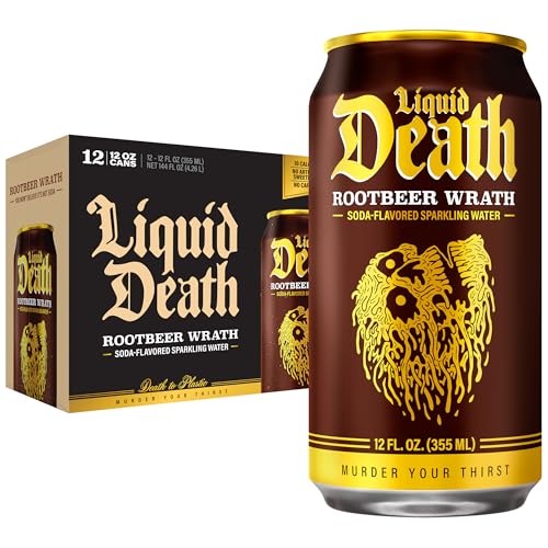Liquid Death, Rootbeer Wrath, Soda-Flavored Sparkling Water, 12-Pack (12oz Cans), Low Sugar, Huge Flavor & No Artificial Sweeteners