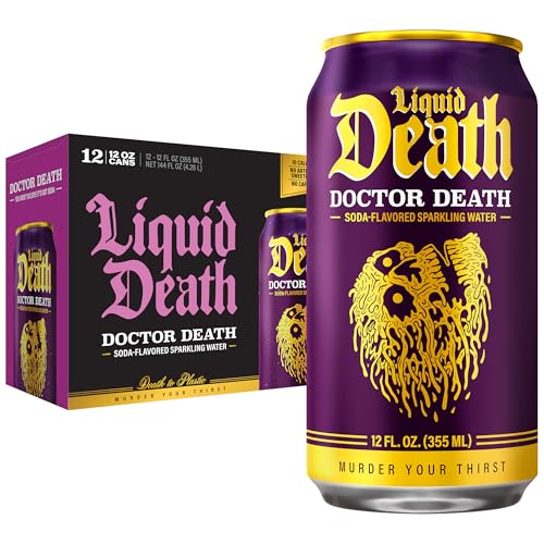 Liquid Death, Doctor Death, Soda-Flavored Sparkling Water, 12-Pack (12oz Cans), Low Sugar, Huge Flavor & No Artificial Sweeteners