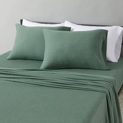 Amazon Basics 100% Cotton Jersey Bed Sheet Set, Full, Olive (Melange), SolidOEKO-TEX STANDARD 100Elegant Comfort Best,
