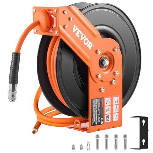 (-27%) VEVOR Druckluftschlauch Schlauchtrommel, 9,52 mm x 15,24 m Hybrid-Luftschlauch, max. 300 PSI, Schlauchaufroller mit automatischem Aufrollen & Zuleitung, für Decken-/Wandmontage & 180° Schwenkhalterung