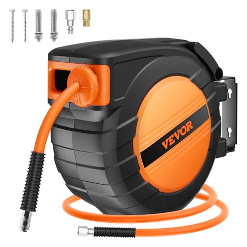(-28%) VEVOR Druckluft Schlauchtrommel, 9,52 mm x 15,24 m Luftschlauch, max. 300 PSI, Schlauchaufroller mit automatischem Aufrollen, Decken-/Wandmontage, geschlossene PP-Rolle & 180°-Schwenkhalterung