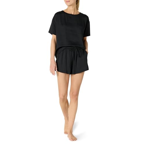 ⚡ BLITZDEAL (-62%) Amazon Essentials Damen Pyjama-Set Aus Satin Mit Trägertop Und Shorts In Relaxed-Fit, Schwarz, L