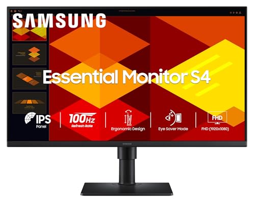 Samsung Essential Series S4 Flat Monitor 27 Inch (68.6 cm) FHD (1,920 x 1,080 Resolution), 100 Hz, IPS Panel, 5ms(GTG), Display Port, HDMI, USB Hub, U