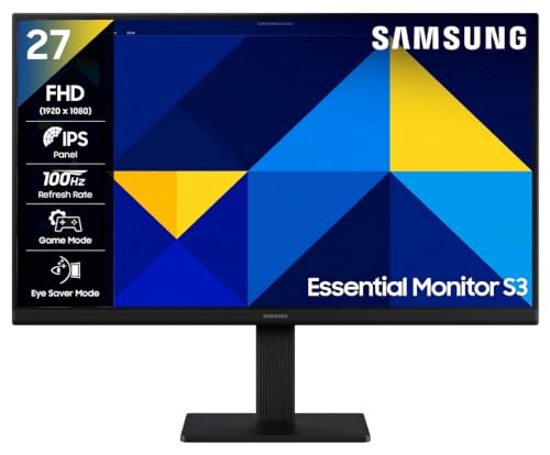 Samsung 27" (68.6 cm) S3 Flat Monitor|Super Slim Borderless Design|IPS Panel|FHD 1920 x 1080|100 Hz|5 ms|Ports-HDMI,VGA|Game Mode||Eye Saver Mode||