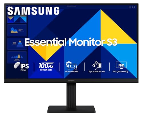 Samsung 22" (54.6 cm) S3 Flat Monitor|Super Slim Borderless Design|IPS Panel|FHD 1920 x 1080|100 Hz|5 ms|Ports-HDMI,VGA|Game Mode|Eye Saver Mode||Wall