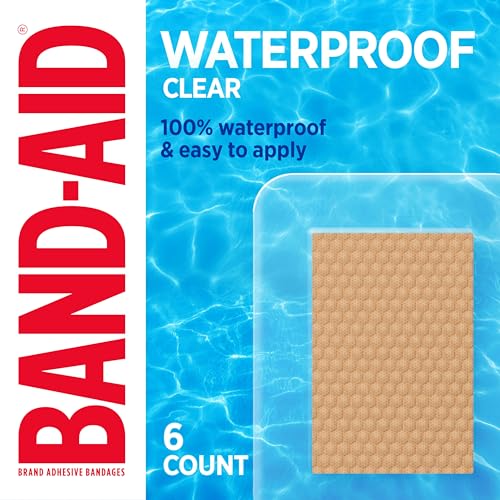 BAND-AID Brand Clear Waterproof Adhesive Bandages, Sterile First-Aid for Minor Wounds, Cuts & Scrapes, Clear Bandages + Quilt-Aid Pad to Cushion, Jumbo Wound Covers, 6 ct