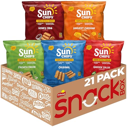 SunChips 100% Whole Grain Snacks, 6 Flavor Variety Pack, 1 oz Bags (Pack of 21)