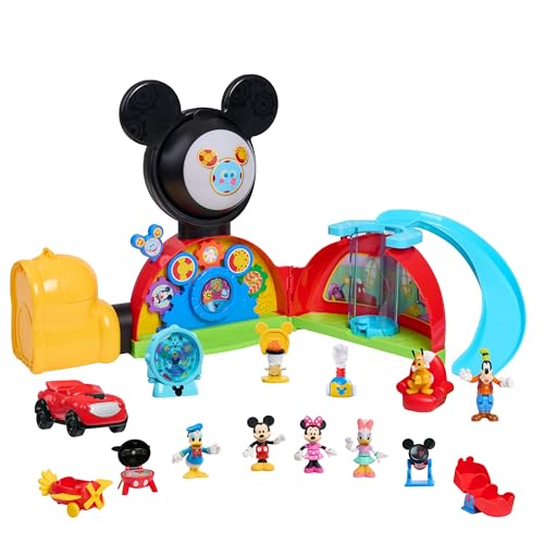 Just Play Disney Jr. Mickey Mouse Clubhouse Deluxe 28-inch Playset with 2 Exclusive Bonus Figures and Lights & Sounds, 18-Pieces, 3-inch Articulated Figurine Toys, Ages 3 and Up