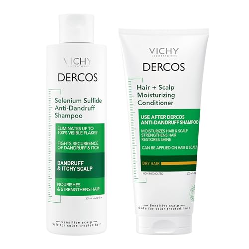 Dercos Selenium Sulfide Anti Dandruff Shampoo + Hair & Scalp Moisturizing Conditioner, Eliminates Flakes & Fights Recurring Dandruff, Hydrates Itchy Scalp, Color Safe, Suitable For All Hair Types