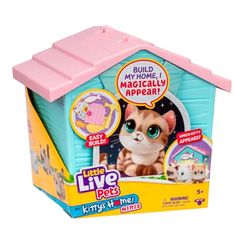 Little Live Pets My Kitty's Home Mini Playset, Mystery Kitty Plush Reveal, Build and Decorate Toy Pet Carrier, Repeat Play, Cat House Toys for Kids 5+