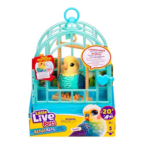 Little Live Pets My Really Real Talking Bird Toy & Cage - Indie, Interactive Voice Repeating Toy, 20+ Sounds & Reactions, Talking Toys for Kids 5-7