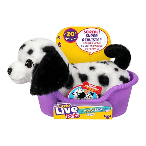 Little Live Pets My Really Real Puppy Mini Pepper The Dalmatian, Interactive Plush Toy with Basket, 20+ Sounds and Reactions, Puppy Toys for Kids