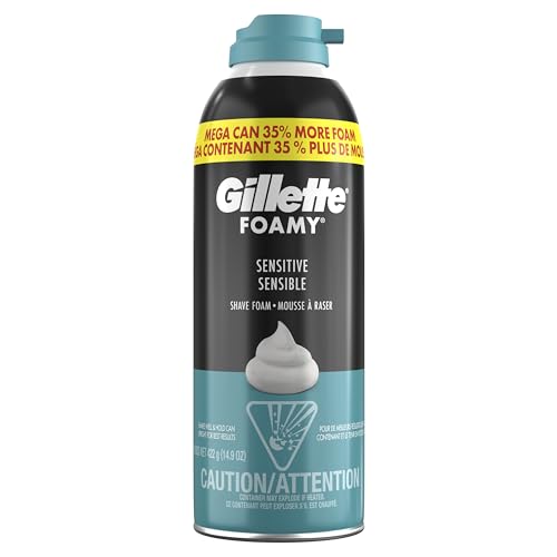 Gillette Foamy Sensitive Shave Foam for Men, Protection Against Shaving Irritation, Quick and Smooth Shave, sensitive skin, shaving cream, 14.9oz