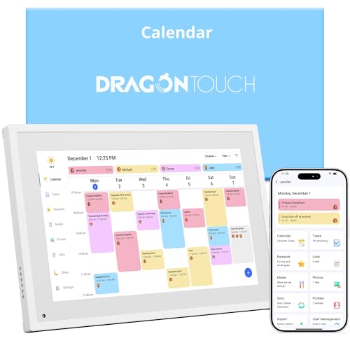 Dragon Touch 10.1 inch Digital Calendar Chore Chart – Interactive Touchscreen, Smart Family Planner, Hearth Display Desk Digital Calendar Seamless Scheduling