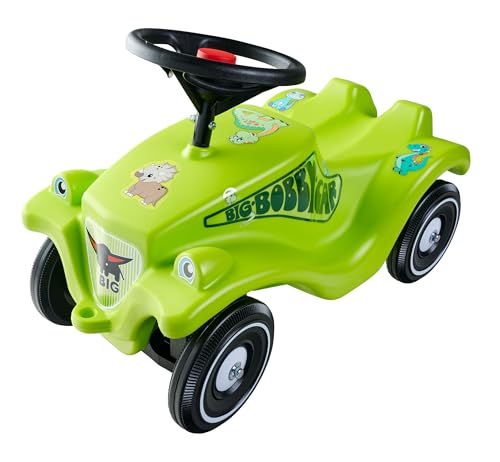 🔥 STARKER PREIS (-45%) Big Bobby Car Classic Dino - Rutschauto ab 1 Jahr im bunten Dino-Design mit schwarzem Sicherheits-Lenkrad und Hupe, für Kinder ab 12 Monaten (bis 50 kg), grün mit Aufklebern