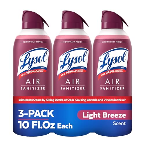Lysol Air Sanitizer Spray with Odor Eliminator for Home & Office, Sanitizing Spray, Air Freshener Alternative, Light Breeze Scent, 10 oz (Pack of 3)