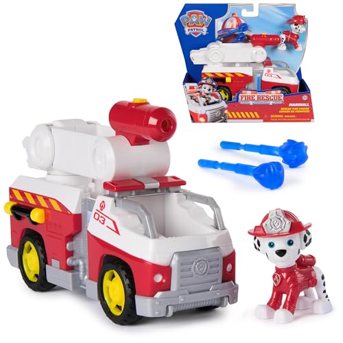 (-66%) PAW PATROL – Fire Rescue Marshalls Feuerwehr-Fahrzeug mit Löschspritze und Marshall Hundefigur, Spielzeug für Kinder ab 3 Jahren
