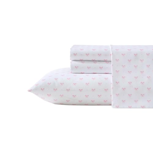 Laura Ashley - Kids Sheet Set, Ultra-Soft & Breathable Toddler Bedding with Matching Pillowcases, Wrinkle-Resistant, Ideal Girl Room Essentials (Lovely Bows Pink, Queen)