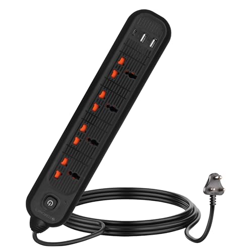ZEBRONICS Power BAR 145, Extension Board/Strip, 2000 Watts, 10 Amps, 1x Type C Port, 4X Universal Socket, 2X USB Port, LED Indicator, On/Off Switch, W