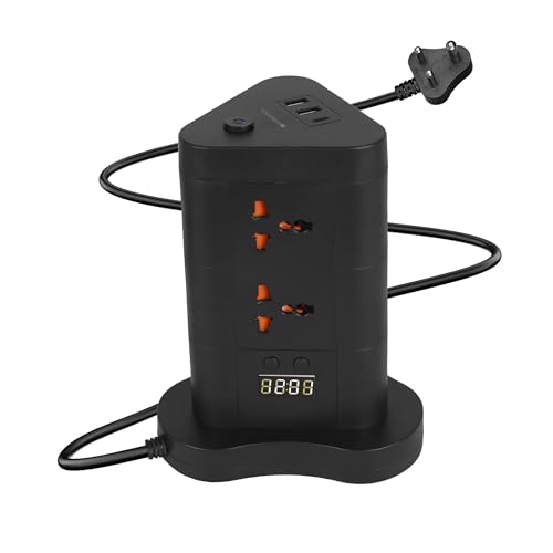 ZEBRONICS Power Block 385, Tower Extension Board/Strip, 2500 Watts, 10 Amps, 1x Type C Port, 8X Universal Socket, 2X USB Port, LED Indicator, Digital 