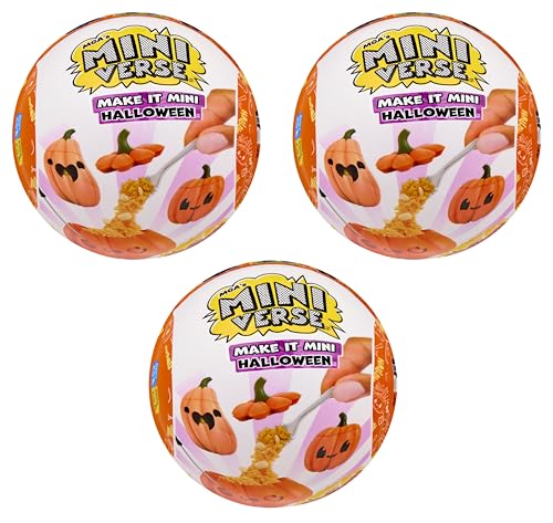 MGA's Miniverse Make It Mini Halloween (3 Pack), Beetlejuice, Mini Collectibles, Mystery Blind Packaging, Spooky, Halloween, Seasonal, DIY, Crafts, Resin Play, Replica Food, NOT EDIBLE, Collectors, 8+