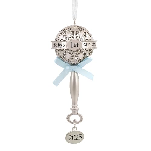 Hallmark Baby's First Christmas Silver Rattle with Blue Ribbon 2025 Christmas Ornament, Metal, New Baby Gifts