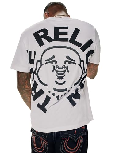 True Religion Men's Short Sleeve Buddha Face Tee - Casual Graphic T-Shirt-Optic White, L