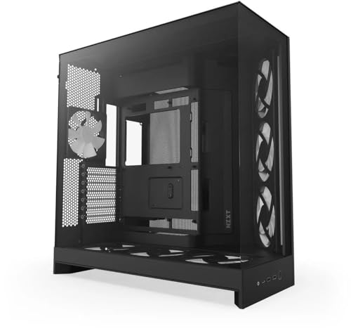 NZXT H9 Flow RGB+ (2025) – Large Dual-Chamber ATX Mid-Tower Airflow PC Case – Includes 7 RGB Fans (6 x 140mm, 1 x 120mm) & Control Hub – 420mm Radiator Support – Back-Connect Ready – Black