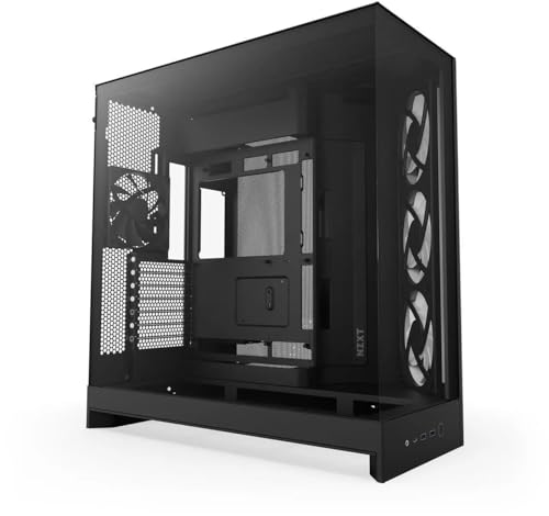 NZXT H9 Flow RGB (2025) – Large Dual-Chamber ATX Mid-Tower Airflow PC Case – Includes 1 x 420mm RGB Fan Unit & 1 x 120mm Fan – 420mm Radiator Support – Tempered Glass – Back-Connect Ready – Black