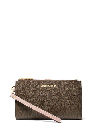 Michael Kors Women's Jet Set Double Zip Wristlet, Gold-Tone Hardware/Brown/Soft Pink