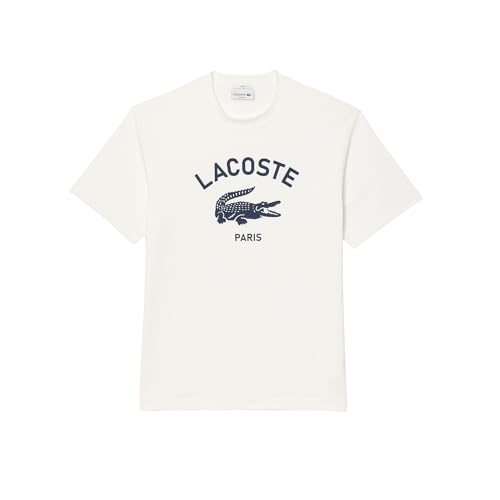 Lacoste Men's Crew Neck Short Sleeve Classic Fit Graphic T-Shirt, White Branding, Medium
