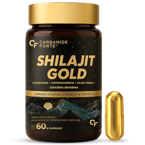 Carbamide Forte Shilajit Gold Capsules For Men With Pure Shilajit Swarna Bhasma, Gokshura, Ashwagandha 60 veg capsules