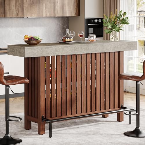 Tribesigns 63-Inch Large Home Bar Unit, 2-Tier Kitchen Island Mini Bar Height Pub Table with Footrest, Modern Coffee Bar Cabinet for Dining Room, Bistro, Living Room